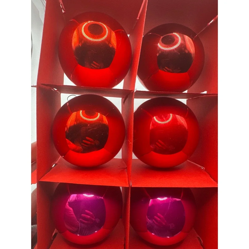Crate & Barrel Red Pink Glass Ball Christmas Ornaments Set 9 Made in Germany